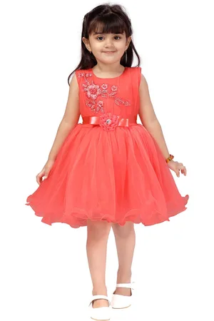 Aarika Girls Orange Embellished Net Dress