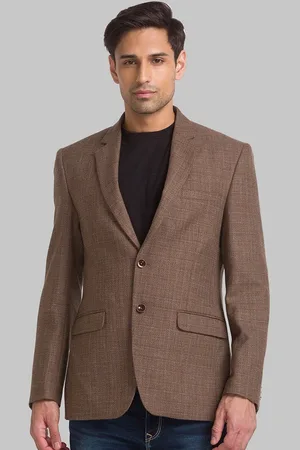 Park Avenue Men Brown Self Design Single Breasted Blazer