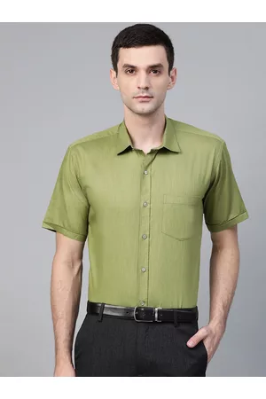 MANQ Men Olive Green Semi-Slim Fit Solid Formal Shirt