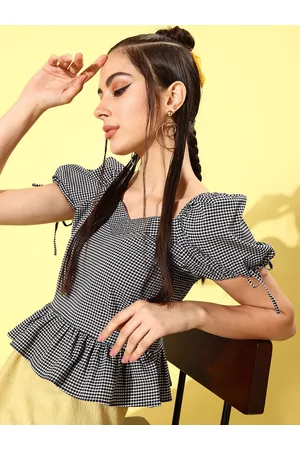 Rare Fashion Black Checked Volume Play Top