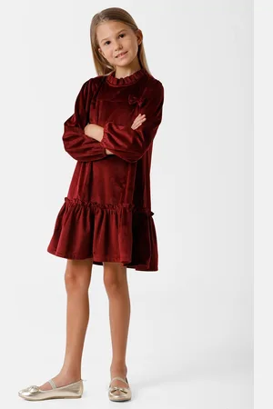 KATE & OSCAR Girls Maroon Drop-Waist Dress