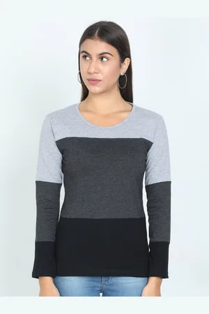 Fleximaa Women Grey Colourblocked Cotton T-shirt