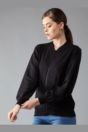 DOLCE CRUDO Women Black Solid Bomber Jacket