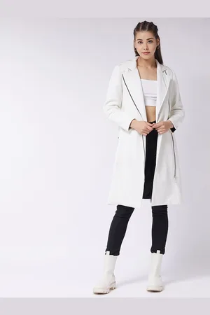Miss Chase Women Off White Longline Overlapped Jacket