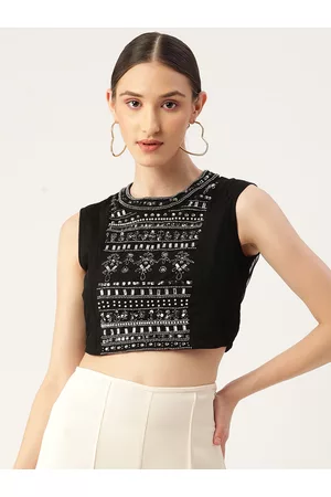 Antheaa Black Embellished Crop Top