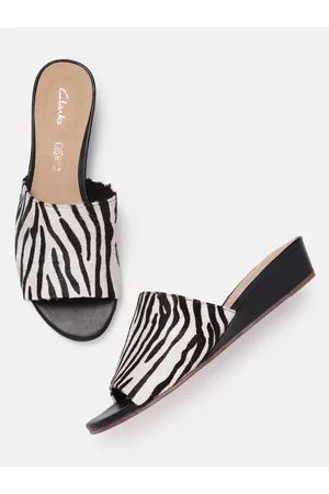 white black tiger printed leather wedge heels