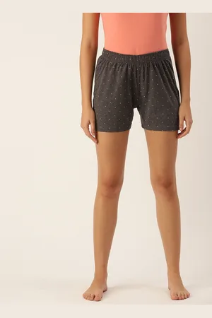Clt.s Clt s Women Charcoal Black & Pink Pure Cotton Geometric Printed Lounge Shorts