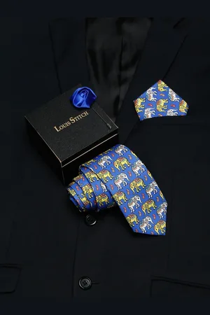LOUIS STITCH Men Blue Printed Italian Silk Accessory Gift Set