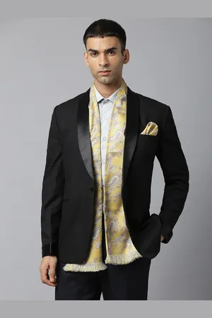 Tossido Men Mustard & Brown Printed Stole& Pocket square