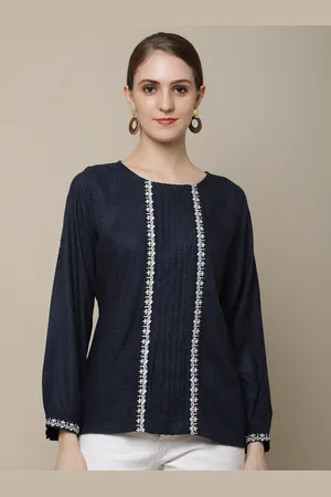 CANTABIL Navy Blue & White Printed Blouson Top