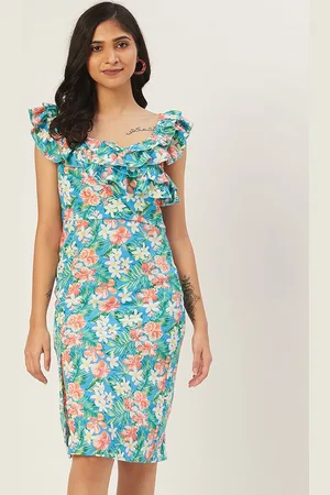 DODO & MOA Women Blue & White Floral Printed Sheath Dress