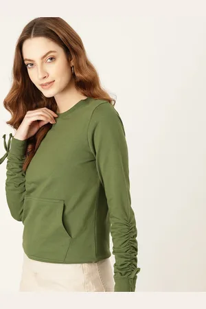 DressBerry Women Olive Green Solid Sweatshirt