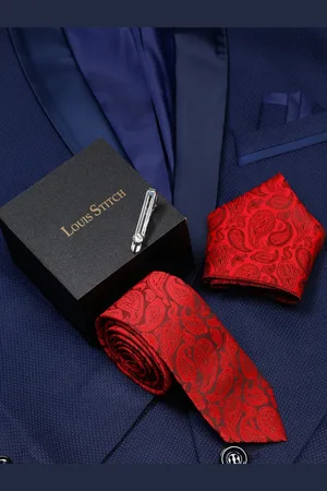 LOUIS STITCH Men Printed Silk Necktie Accessory Gift Set