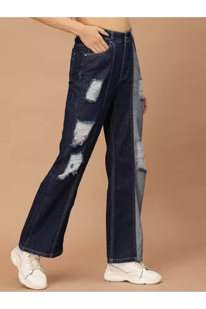 KASSUALLY Women Bootcut High-Rise Mildly Distressed Light Fade Jeans