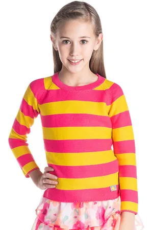 Cherry Crumble Girls Pink & Mustard Yellow Striped Pullover