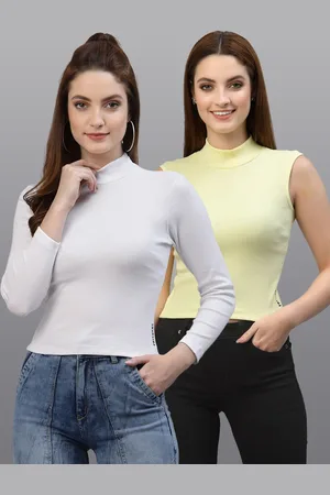 Friskers Pack of 2 Women White & Yellow Solid High Neck Top
