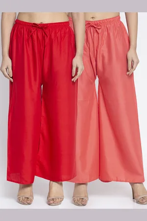 Jinfo Women Red & Peach Set Of 2 Solid Straight Fit Palazzo