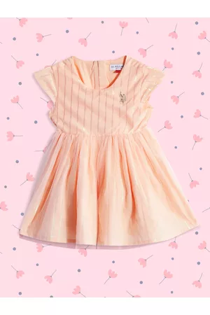Ralph Lauren U S Polo Assn Kids Peach-Coloured Striped Dress