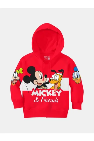 BONKIDS Girls Red Mickey Mouse Printed Hooded Sweatshirt