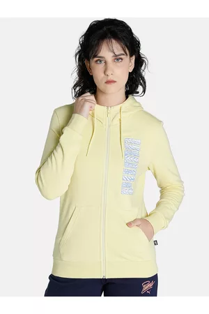 PUMA Women Yellow White Open Front Cotton Regular Fit Jacket