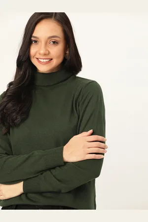 DressBerry Women Olive Green Solid Pullover Sweater