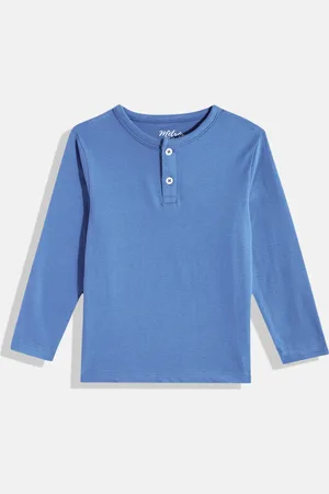 METRO KIDS COMPANY Boys Blue Solid Henley Neck T-shirt