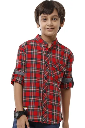 UNDER FOURTEEN ONLY Boys Red Tartan Checked Casual Shirt