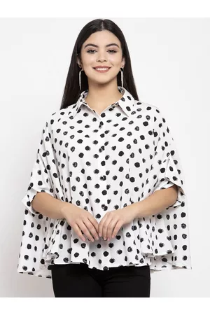 KASSUALLY Women Black & White Printed Shirt Style Poncho Top
