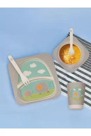 Baby Moo Grey Printed Dinner Set