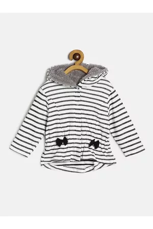 MINI KLUB Girls Black & White Cotton Striped Lightweight Tailored Jacket