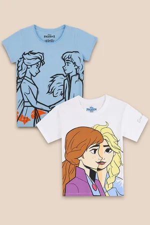 Kidsville Girls Pack Of 2 White & Blue Frozen Printed Pure Cotton T-shirts