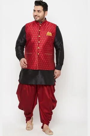 Vastramay Men Black & Red Kurta Set With Nehru Jacket