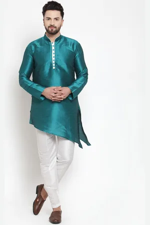 Kaifoo Men Green Dupion Silk Kurta with Pyjamas