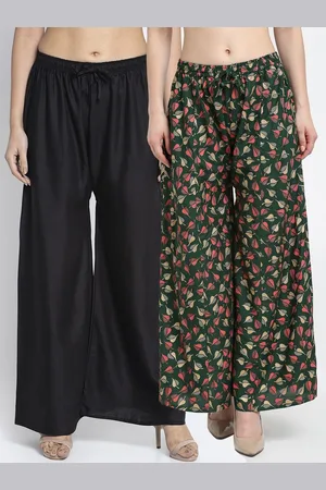 GRACIT Women Set Of 2 Black & Olive Green Flared Palazzos