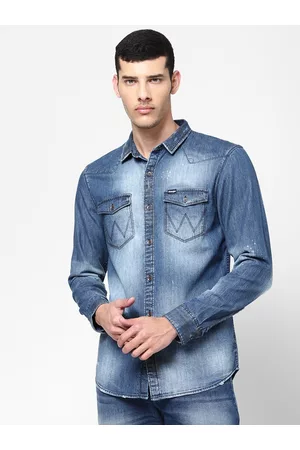 Wrangler Men Blue Solid Faded Casual Shirt