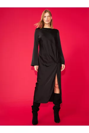 H&M Women Black Knot-Detail satin Slit Dress