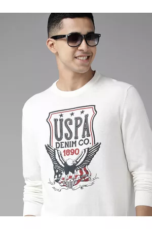 Ralph Lauren U S Polo Assn Denim Co Men Off White Printed Pullover