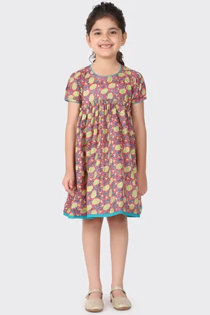 Fabindia Girls Pink Floral Printed Cotton Empire Dress