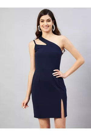 marie claire Women Navy Blue One Shoulder Sheath Dress