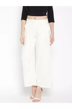 W Omen hite Solid Palazzo Trousers