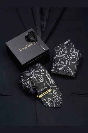 LOUIS STITCH Men Italian Silk Necktie Accessory Gift Set