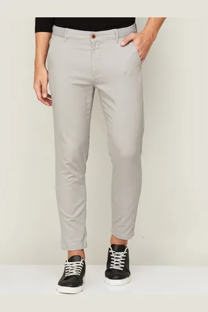 Lifestyle Men Grey Solid Straight Fit Trousers
