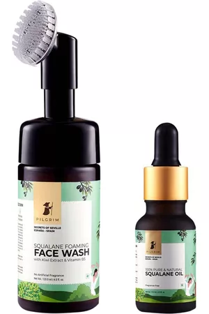 Pilgrim Women Dewy Cleanse & Hydrate Combo - Squalane Oil for Glowing Face, Hydrating Face Wash