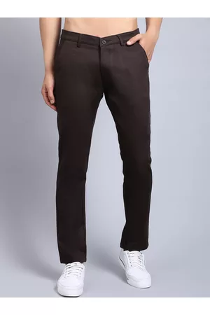 Rodamo Men Brown Slim Fit Cotton Trousers