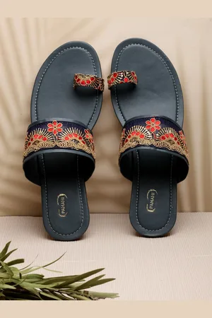 PANAHI Women Navy Blue Embellished Ethnic One Toe Flats
