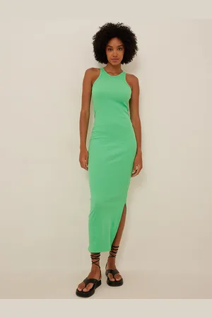 NA-KD Women Green Solid Bodycon Midi Dress