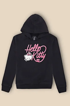 Kidsville Girls Black Hello Kitty Printed Hooded Sweatshirt