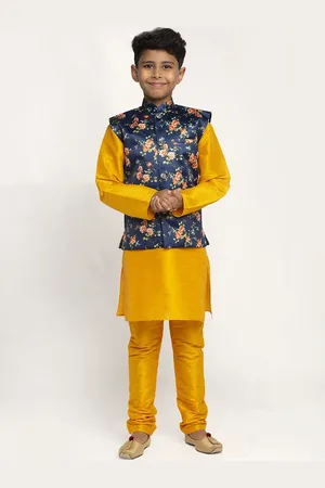 Kraft Boys Mustard Yellow Dupion Silk Kurta with Churidar