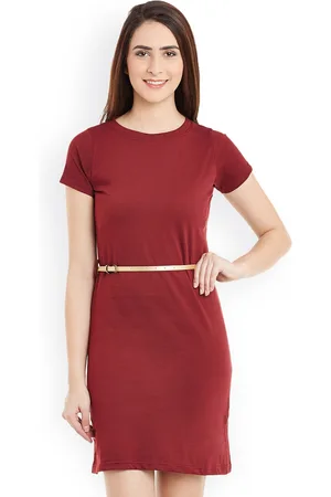 Miss Chase Women Maroon Solid T-shirt Dress
