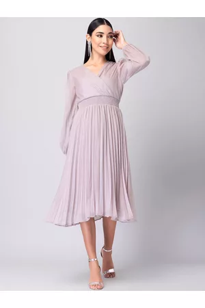 FabAlley Women Pink Solid Pleated Wrap Dress